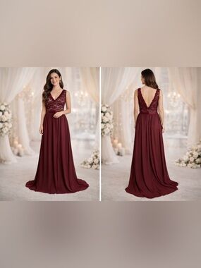 MIUSOL Burgundy Lace Maxi Dress Size XLFormal Evening Gown with Train Minor Flaw